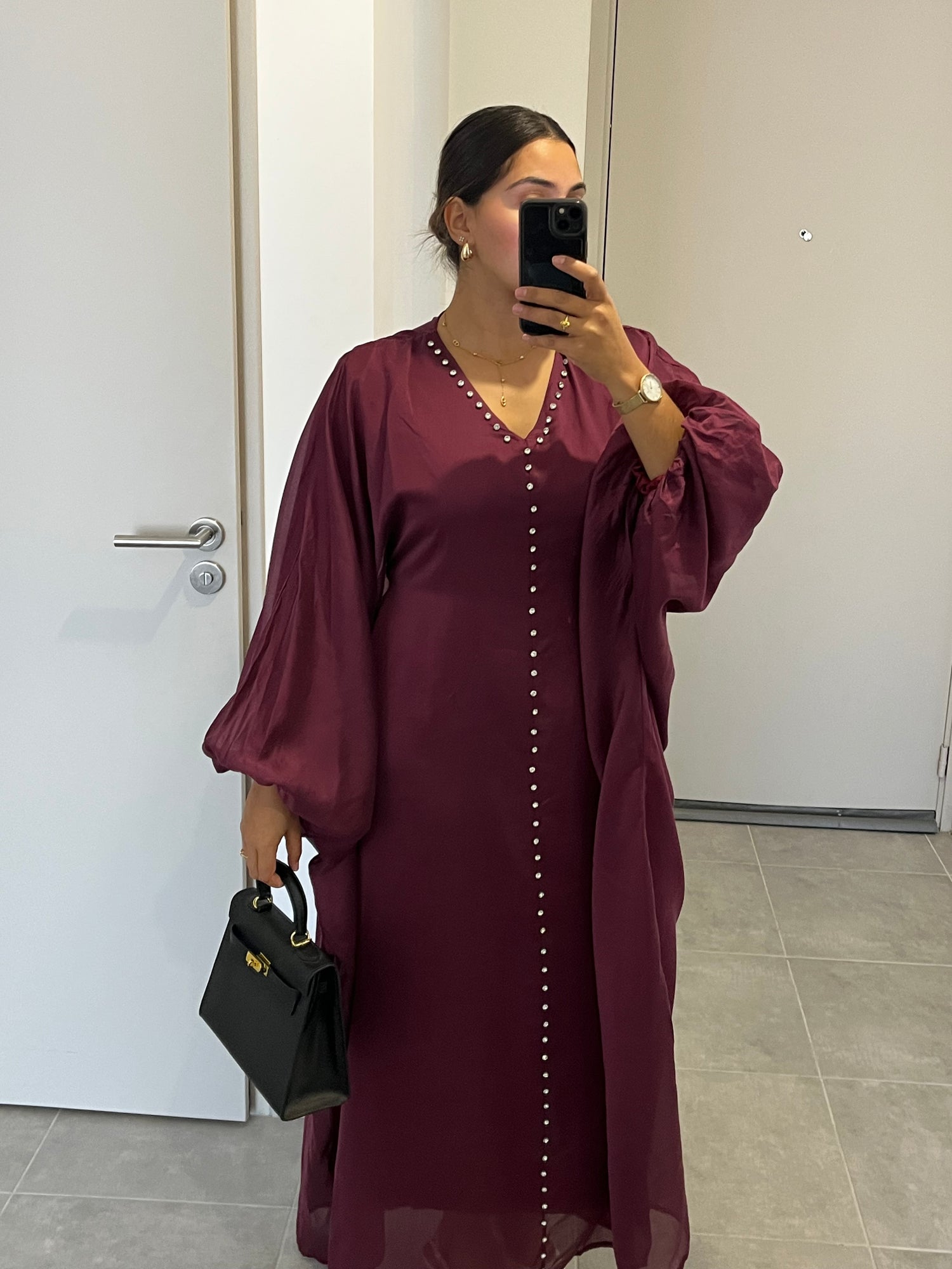 Abaya violette perlé