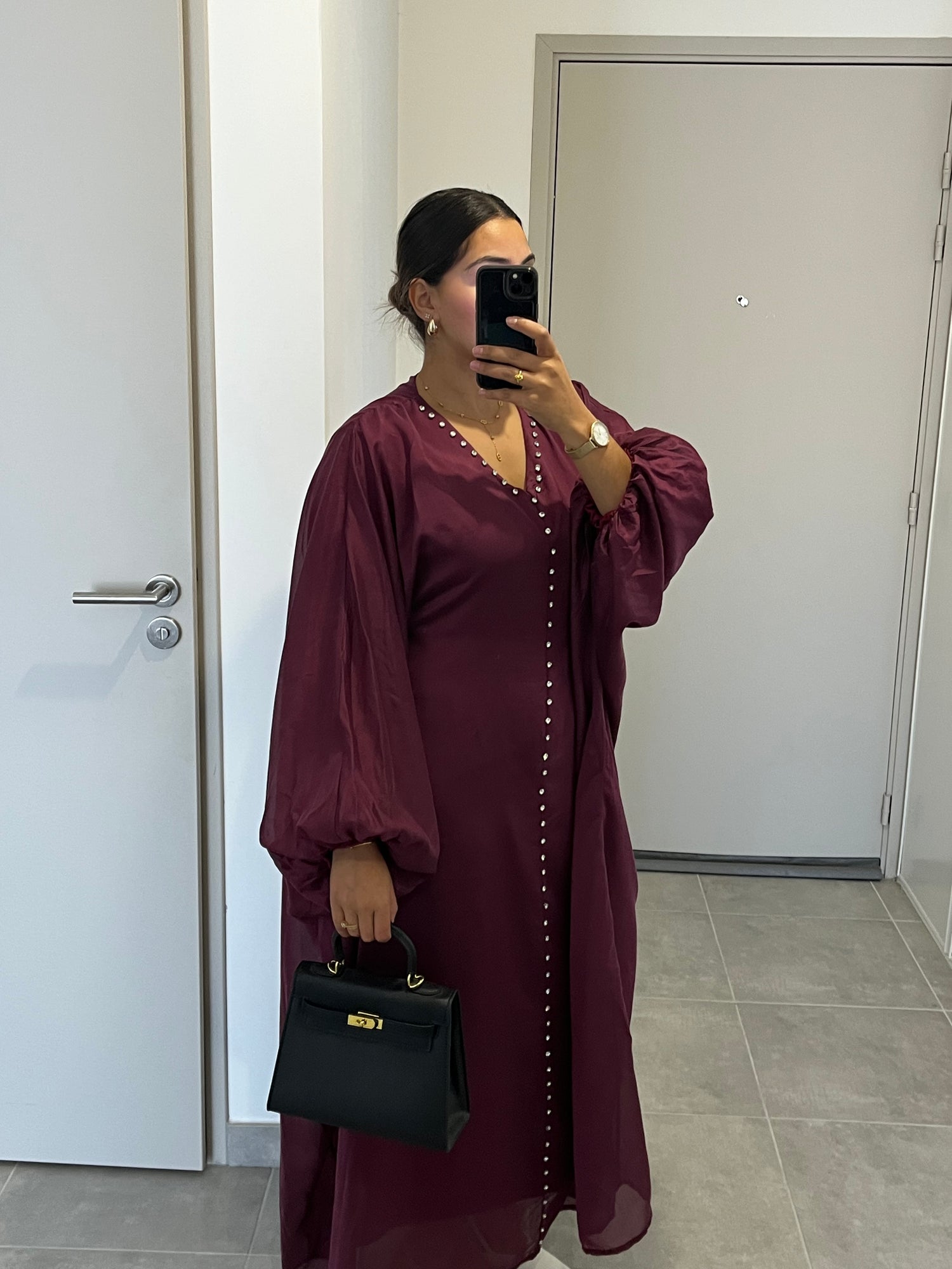 Abaya violette perlé